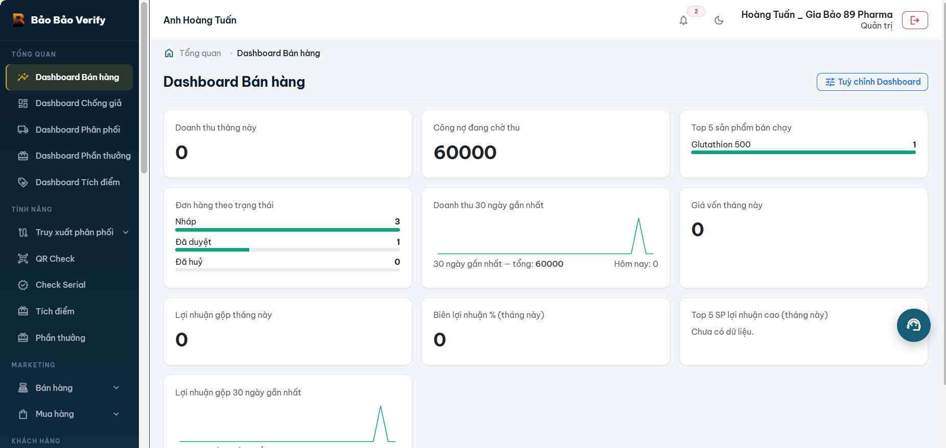 Giao diện Module Bán hàng Bảo Bảo Verify